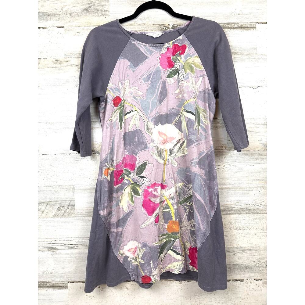 Braintree Gray Multi Floral Mini Dress Womens S 3/4 Sleeve Cotton Casual